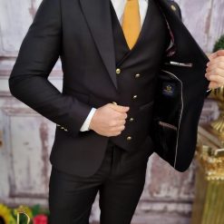 Costum negru cu butoni aurii Sacou Vesta si Pantalon C3413 2