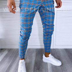 Pantaloni barbati casual regular fit albastri in carouri B1846 B6-2.1 / 65-2 E~-Pantaloni > Pantaloni casual