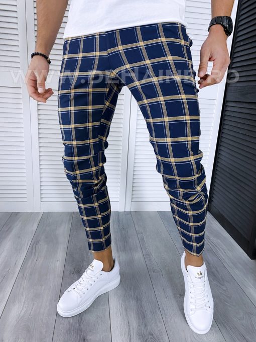 Pantaloni barbati casual regular fit bleumarin in carouri B1861 17-3 E ~-Pantaloni > Pantaloni casual