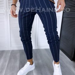 Pantaloni barbati casual regular fit bleumarin in dungi B5777 601- E~-Pantaloni > Pantaloni casual