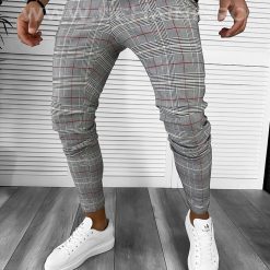 Pantaloni barbati casual regular fit gri in carouri B7931 63-4 E ~-Pantaloni > Pantaloni casual