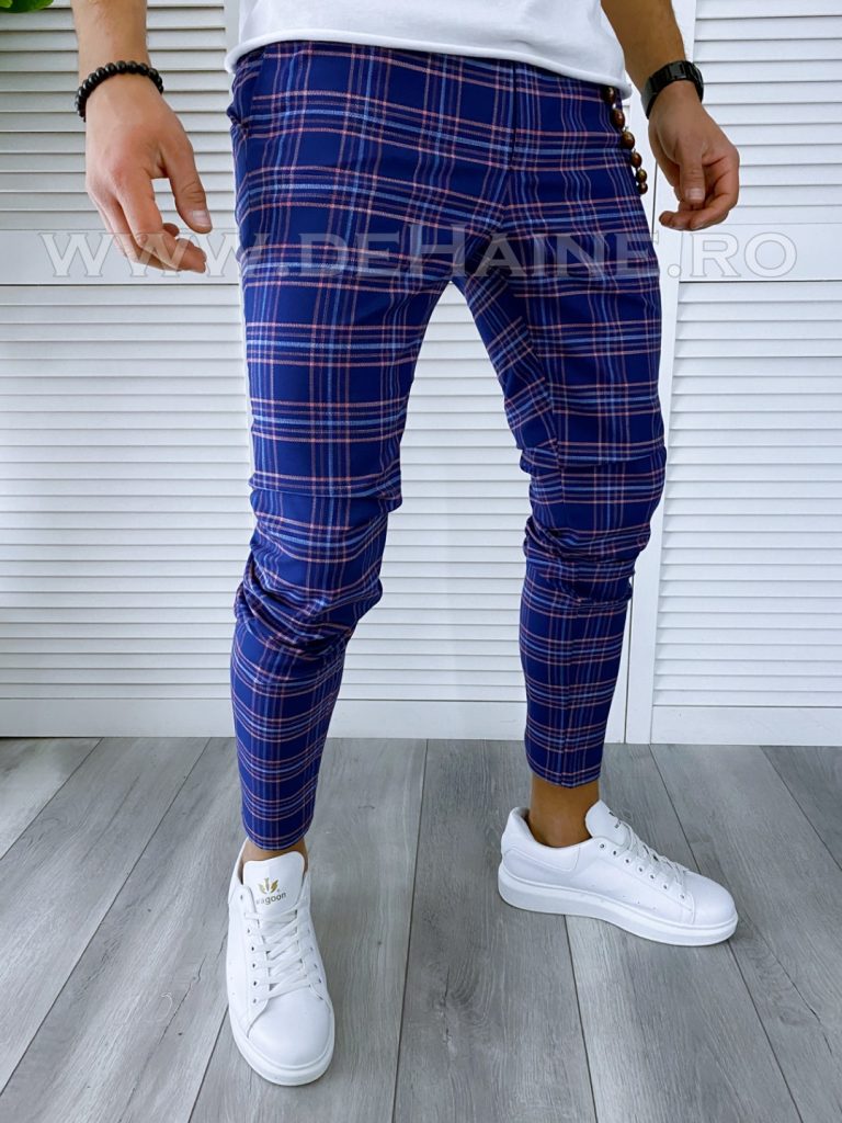 Pantaloni barbati casual regular fit in carouri B1738 60-3 E ~-Pantaloni > Pantaloni casual