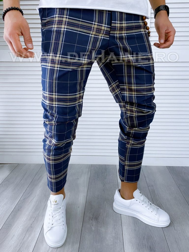 Pantaloni barbati casual regular fit in carouri B1741 22-2 E ~-Pantaloni > Pantaloni casual
