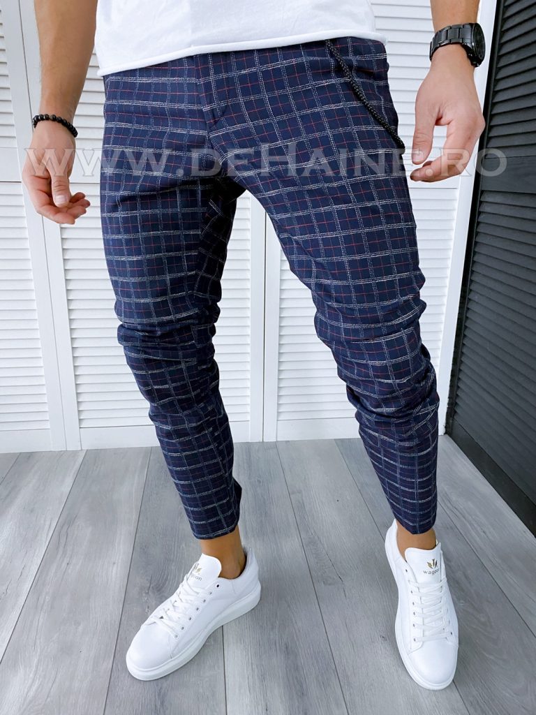 Pantaloni barbati casual regular fit in carouri B1747 59-3 E~-Pantaloni > Pantaloni casual