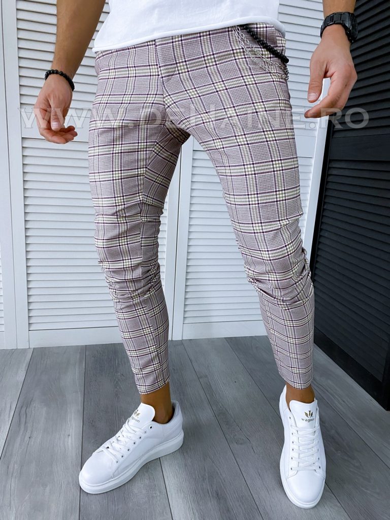 Pantaloni barbati casual regular fit in carouri B1928 E 14-2 ~-Pantaloni > Pantaloni casual
