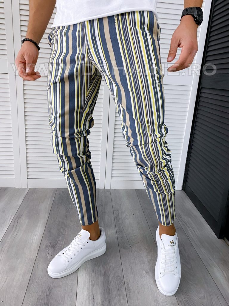 Pantaloni barbati casual regular fit in dungi B1864 F3-4 E 15-1 ~-Pantaloni > Pantaloni casual