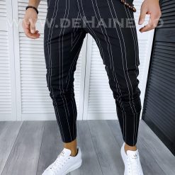 Pantaloni barbati casual regular fit negri in dungi B1704 70-4 E~-Pantaloni > Pantaloni casual