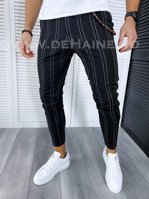 Pantaloni barbati casual regular fit negri in dungi B1704 70-4 E~-Pantaloni > Pantaloni casual