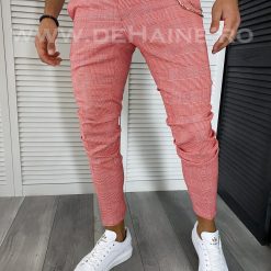 Pantaloni barbati casual regular fit rosii in carouri B1607 B6-2.2/ E 19-5~-Pantaloni > Pantaloni casual