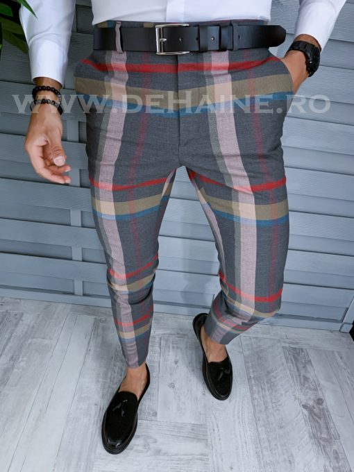 Pantaloni barbati eleganti in carouri gri B1563 B5-4.2 / 65-2 E~-Pantaloni > Pantaloni eleganti