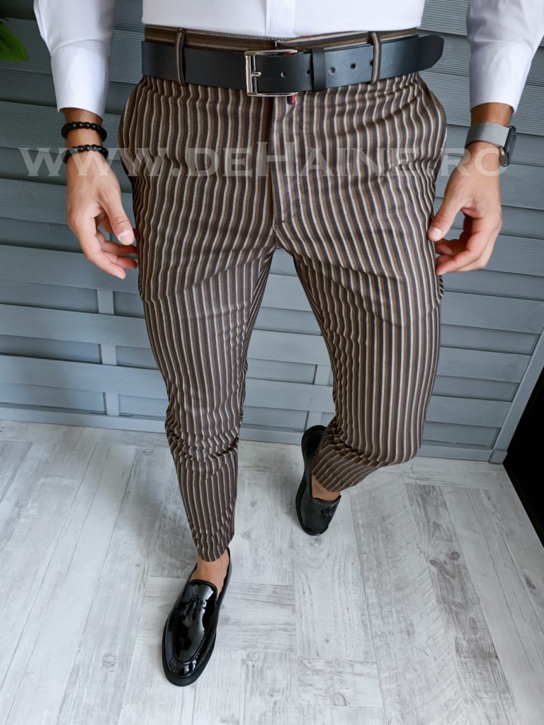 Pantaloni barbati eleganti maro B1749 34-4 E~-Pantaloni > Pantaloni eleganti