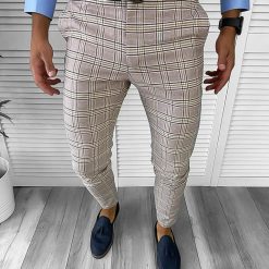 Pantaloni barbati eleganti regular fit carouri B1739 14-2 E~-Pantaloni > Pantaloni eleganti