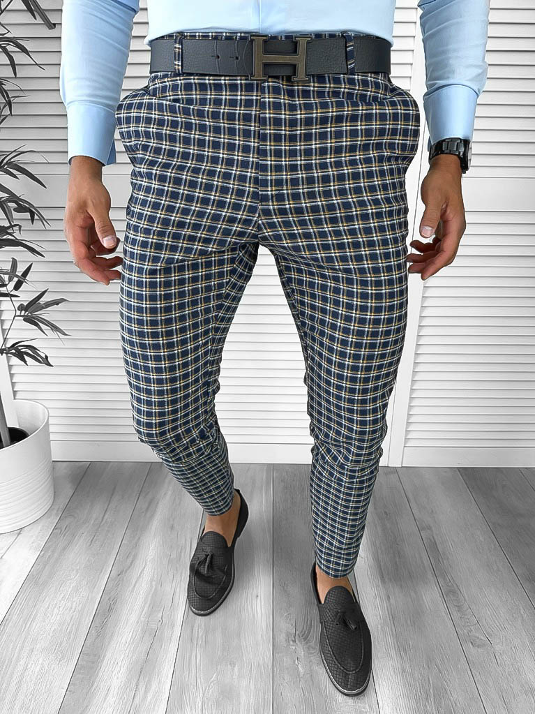 Pantaloni barbati eleganti regular fit carouri B1739 28-4 E~-Pantaloni > Pantaloni eleganti