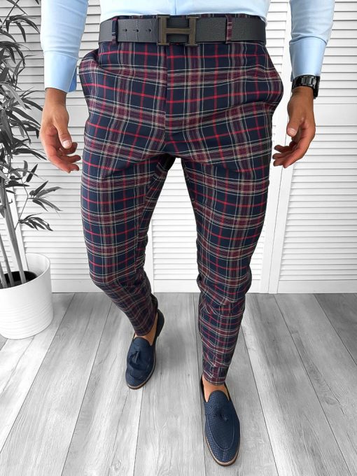 Pantaloni barbati eleganti regular fit carouri B1822 13-5 E ~-Pantaloni > Pantaloni eleganti