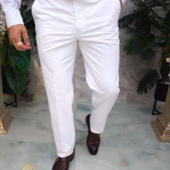 Pantaloni eleganti Alb Slim Fit croiala conica PN821 4