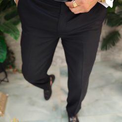 Pantaloni eleganti Negru texturat Regular Fit PN826 3