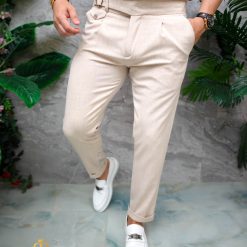 Pantaloni eleganti bej cu catarama Slim Fit croiala conica– PN808 5