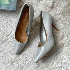 Pantofi eleganti dama cu toc subtire argintii 103-Incaltaminte > Incaltaminte dama > Pantofi dama