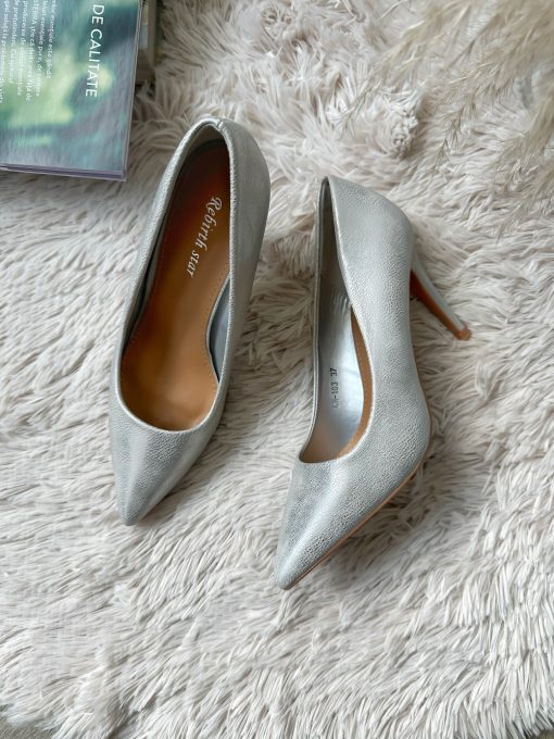 Pantofi eleganti dama cu toc subtire argintii 103-Incaltaminte > Incaltaminte dama > Pantofi dama