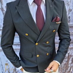 gri inchis cu butoni metalici aurii - SC400-Sacouri