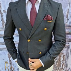 Sacou de barbati Slim Fit Blazer gri inchis cu butoni metalici aurii SC400 5
