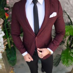 Sacou grena de barbati Slim Fit material texturat SC891 3