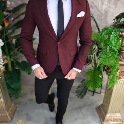 Sacou grena de barbati Slim Fit material texturat SC891 4