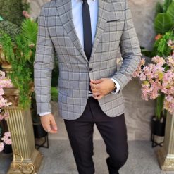 Sacou gri in carouri croiala Slim Fit SC854 2