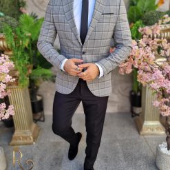 Sacou gri in carouri croiala Slim Fit SC854 3