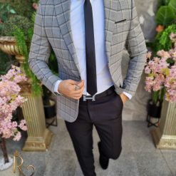 Sacou gri in carouri croiala Slim Fit SC854 4