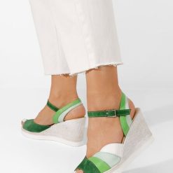 Sandale cu platforma piele Irvina verzi-Sandale cu platforma-Sandale piele
