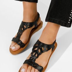 Sandale cu talpa joasa Tirenia negre-Sandale fara toc-Sandale fara toc
