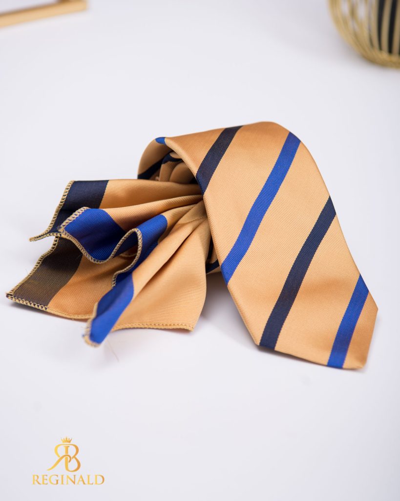 Set Cravata si batista auriu cu dungi - CV984-Accesorii