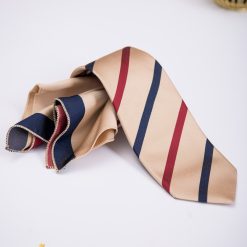 Set Cravata si batista bej cu dungi - CV986-Accesorii