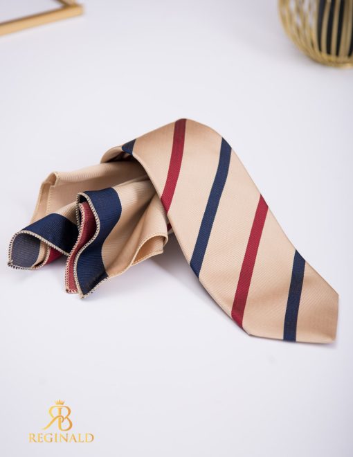 Set Cravata si batista bej cu dungi - CV986-Accesorii