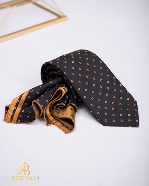Set Cravata si batista neagra cu model auriu - CV980-Accesorii