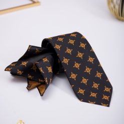 Set Cravata si batista neagra cu model auriu- CV992-Accesorii