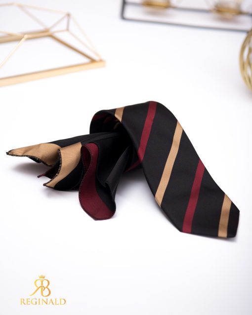 Set Cravata si batista neagra cu model in dungi - CV995-Accesorii