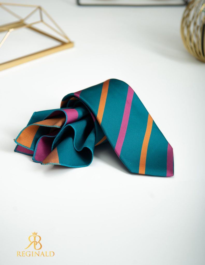 Set Cravata si batista turcoaz cu model in dungi - CV996-Accesorii