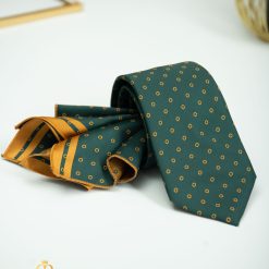 Set Cravata si batista verde cu model auriu - CV985-Accesorii