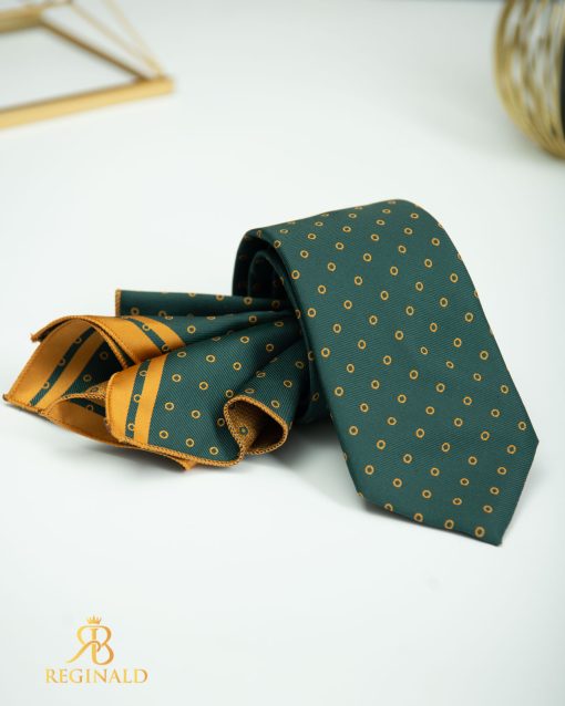 Set Cravata si batista verde cu model auriu - CV985-Accesorii