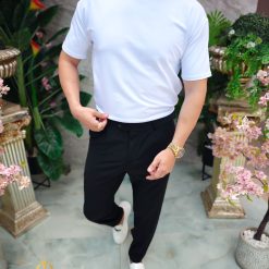 Alb cu guler rotund- TR1057-Tricouri