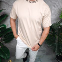 Tricou de barbati Crem cu guler rotund TR1062 2