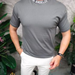 Tricou de barbati Gri cu guler rotund TR1060 2
