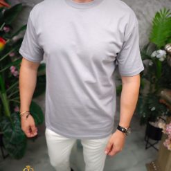Tricou de barbati Gri deschis cu guler rotund TR1067 2