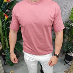 Roz cu guler rotund- TR1058-Tricouri