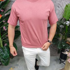 Tricou de barbati Roz cu guler rotund TR1058 2