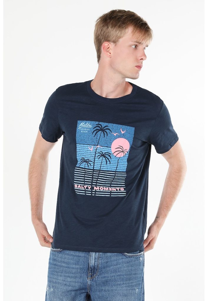 Tricou din bumbac cu imprimeu tropical-BARBATI-IMBRACAMINTE/Tricouri si maiouri