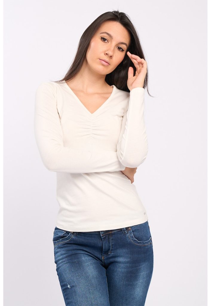 Bluza dama de nuanta uniforma - Alb-FEMEI-IMBRACAMINTE/Bluze