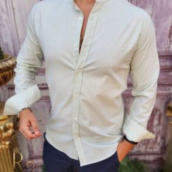 Camasa verde deschis texturat de barbati guler tunica CR97 2